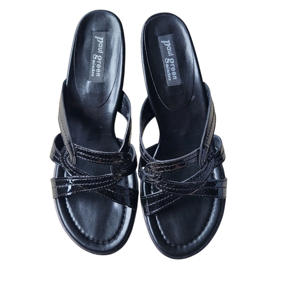 Paul Green Leather Munchen Low Kitten Heel Sandals Black Y2K Size 6 - Picture 2 of 12